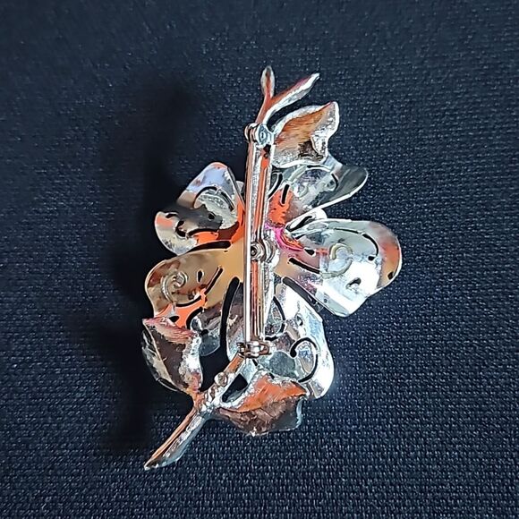 Vintage Coro Silvertone Openwork Flower Pin Brooch - Picture 5 of 9